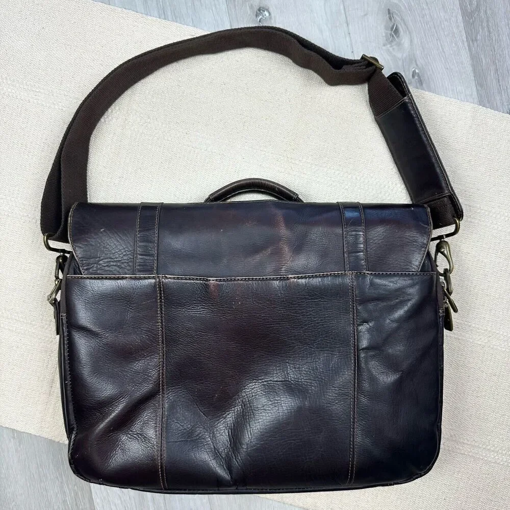 Samsonite Leather Briefcase Laptop Messenger Bag Dark Brown Shoulder Strap